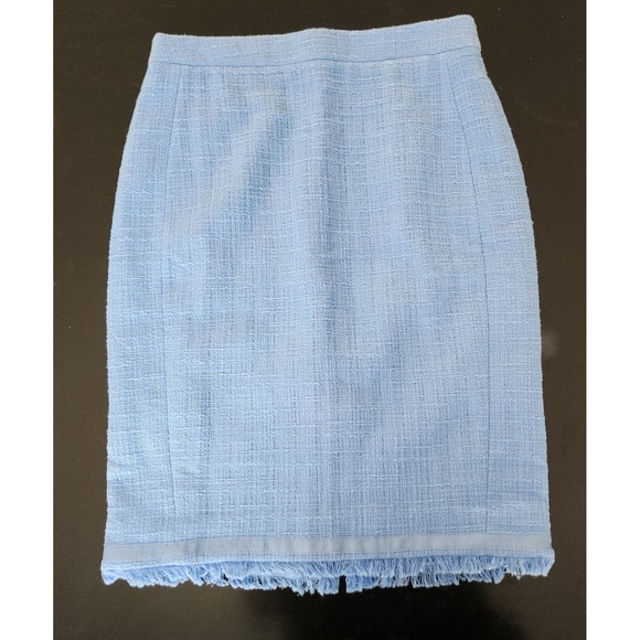 J. Crew Tweed Mini Skirt, Fringe Hem, Pencil Style, Light Blue, Size 6 - Picture 1 of 8